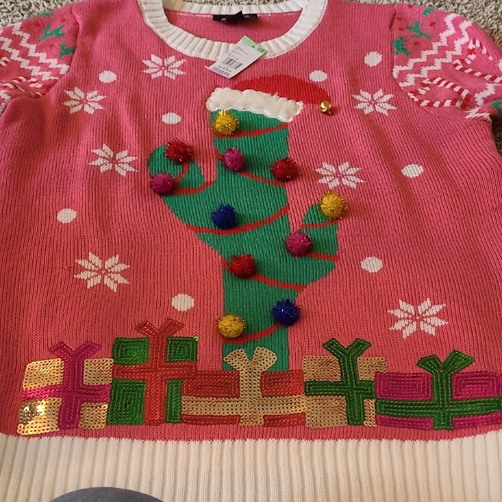 Joe Boxer Pink and Green Crew Neck Christmas Sweater - Picture 6 of 7